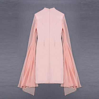 Designer Runway Dress Women's Stylish Cloak Sleeve Dress Party Dress