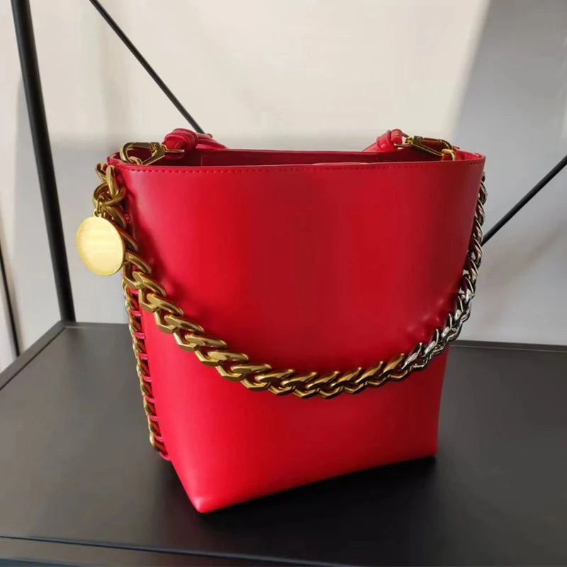 New Women's Bucket Bag Luxury Shoulder Bag High Quality Handbag Fashion Women's Bag Thick Chain Party Bag Wallet