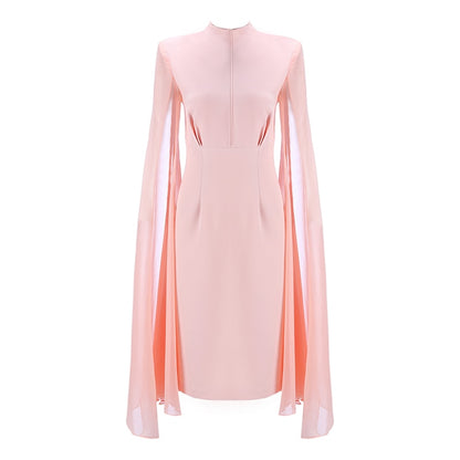 Designer Runway Dress Women's Stylish Cloak Sleeve Dress Party Dress