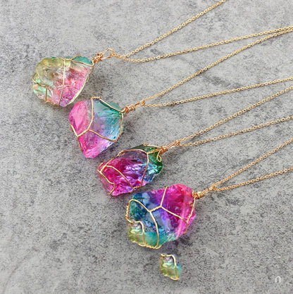 Seven-color, Natural Stone Rough Stone Winding, Crystal Pendant Transparent