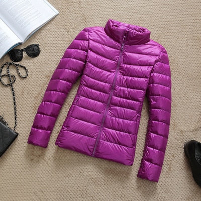 Ultra-light Plus Size Thin Down Jacket Women Autumn Winter Slim Short Hooded Warm White Duck Down Coat Women's Outerwear