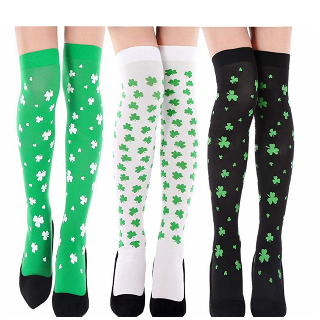 Irish Festival Green Trefoil Stockings Over the Knee Socks St Patrick's Day Party Striped Socks