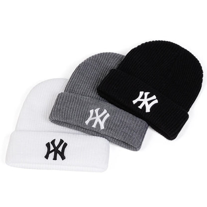 Unisex WY Letter Embroidery Beanies Autumn Winter Warm Hat Hip Caps for Women Men