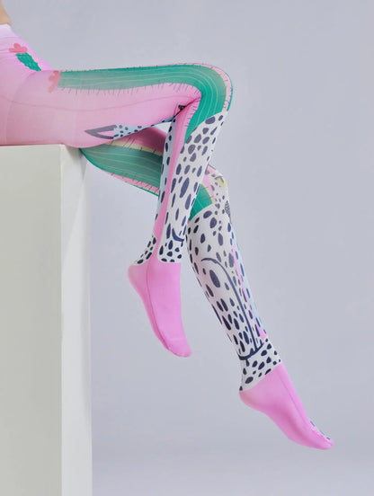 Cactus printed pantyhose with leopard print pattern as the sole personalized and fashionable pantyhose