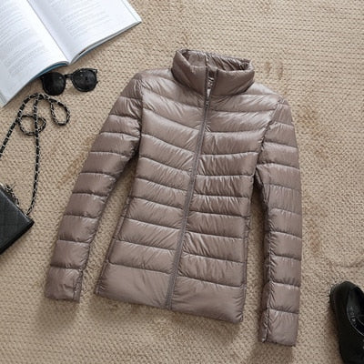 Ultra-light Plus Size Thin Down Jacket Women Autumn Winter Slim Short Hooded Warm White Duck Down Coat Women's Outerwear