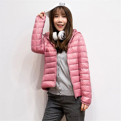 Ultra-light Plus Size Thin Down Jacket Women Autumn Winter Slim Short Hooded Warm White Duck Down Coat Women's Outerwear