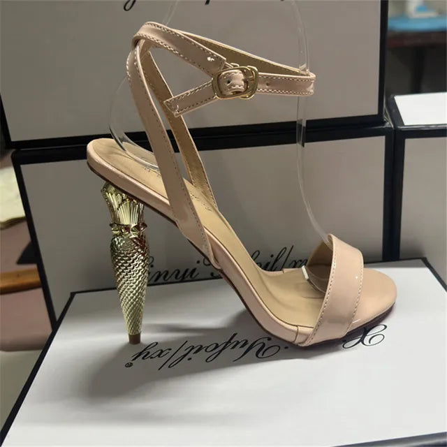 Lipstick Heel Women Sandals Designer 10CM High Heels Valentine Shoes Ankle Strap Gladiator Sandalias Ladies Luxury Dress Pumps