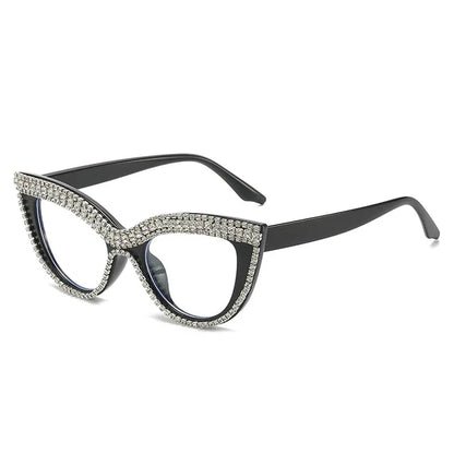 Vintage Luxury Brand Designer Diamond Cat Eye Glasses Frame Women Fashion Trending Crystal Sexy Myopia Reading Eyeglasses Frames