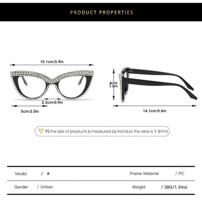 Vintage Luxury Brand Designer Diamond Cat Eye Glasses Frame Women Fashion Trending Crystal Sexy Myopia Reading Eyeglasses Frames