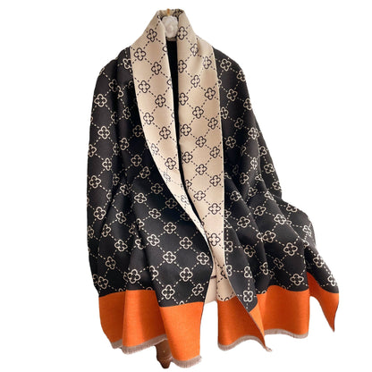 Imitation cashmere scarf women's sunflower pattern warm and thick long shawl scarf