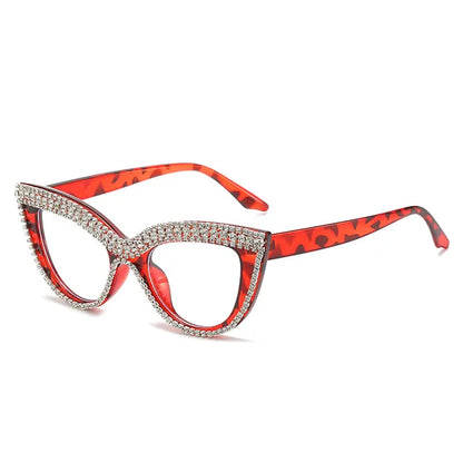 Vintage Luxury Brand Designer Diamond Cat Eye Glasses Frame Women Fashion Trending Crystal Sexy Myopia Reading Eyeglasses Frames